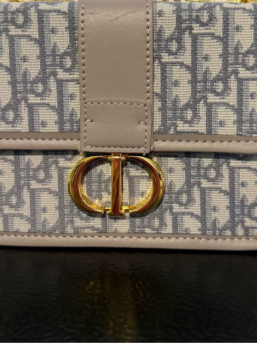 Denim blue and grey  Monogram Shoulder/crossbody Bag with Gold Hardware
